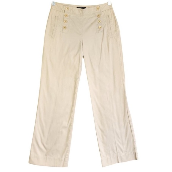 Talbots Heritage Khaki Sailor Pants Wide-Leg Trousers 6 Button Stretch Sz 6P - Picture 9 of 12
